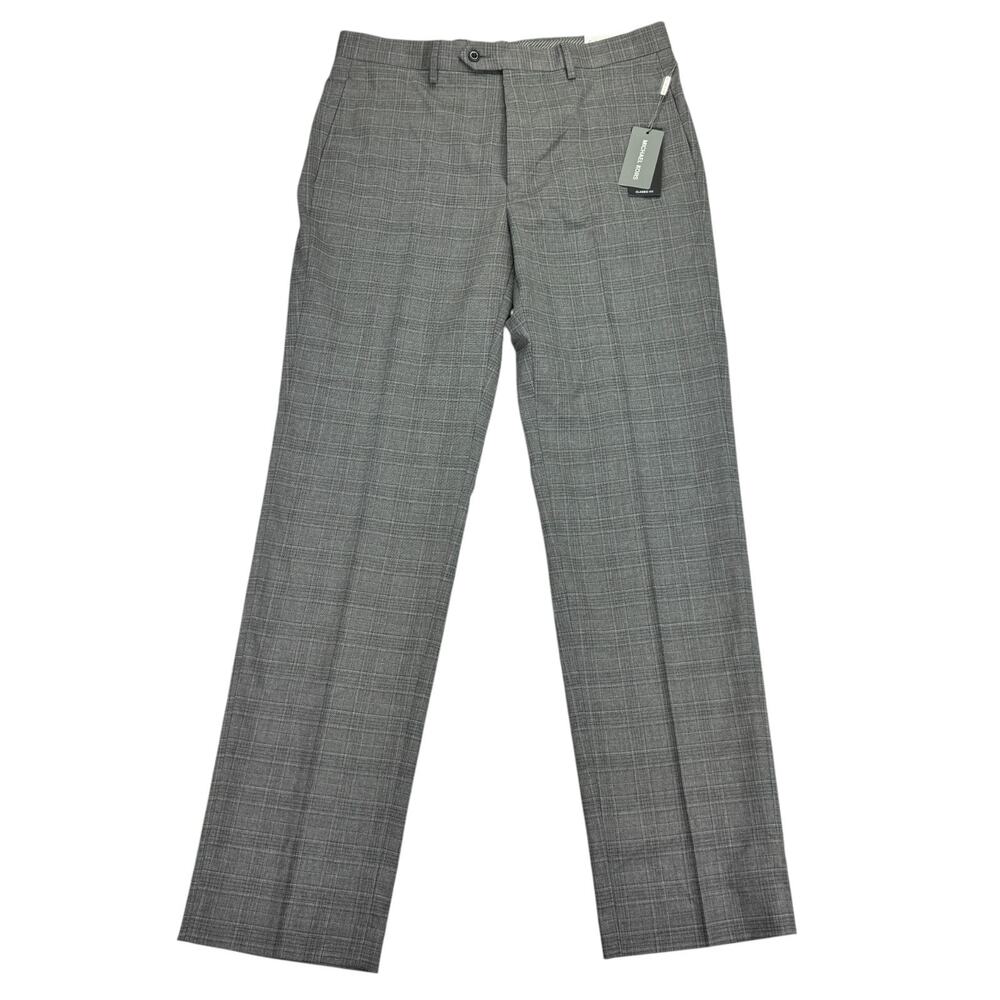 Michael Kors Mens Marvin Classic Fit Stretch Plaid Pants Gray 33x32